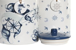 DKD Home Decor Bote Atlantico Dolomita Azul Blanco 15 x 21 x 15 cm (2 Unidades)