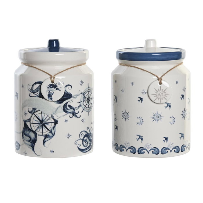 DKD Home Decor Set de 2 Botes Stella Maris, 2,35 L, Azul y Blanco DKD Home Decor Set de 2 Botes Stella Maris, 2,35 L, Azul y Blanco