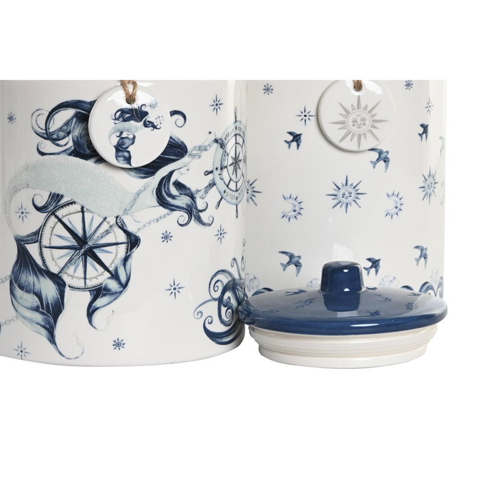 DKD Home Decor Set de 2 Botes Stella Maris, 2,35 L, Azul y Blanco DKD Home Decor Set de 2 Botes Stella Maris, 2,35 L, Azul y Blanco