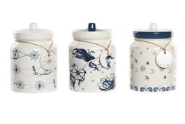 DKD Home Decor Bote Atlantico Stella Maris Dolomita Azul Blanco 12 x 16 x 12 cm (3 Unidades)