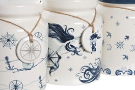 DKD Home Decor Bote Atlantico Stella Maris Dolomita Azul Blanco 12 x 16 x 12 cm (3 Unidades)