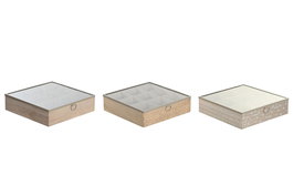 DKD Home Decor Caja de Infusiones Shabby Rosa Azul Mdf Cristal Metal 24 x 6.5 x 24 cm