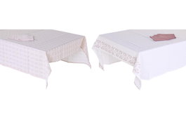 DKD Home Decor Set de 5 Manteles PIXEL LOVE 150x150 cm Rosa y Blanco