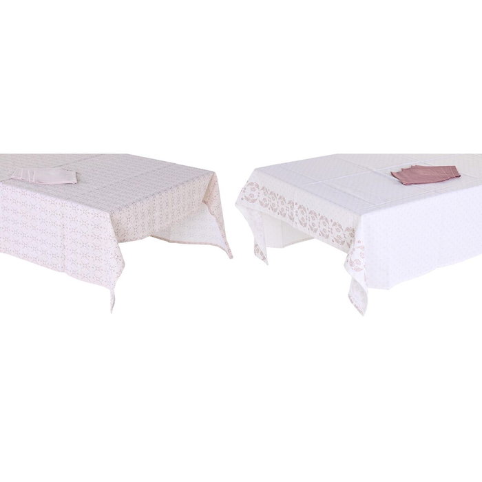 DKD Home Decor Juego de Manteles PIXEL LOVE 150x250 cm, Algodón, Rosa y Blanco