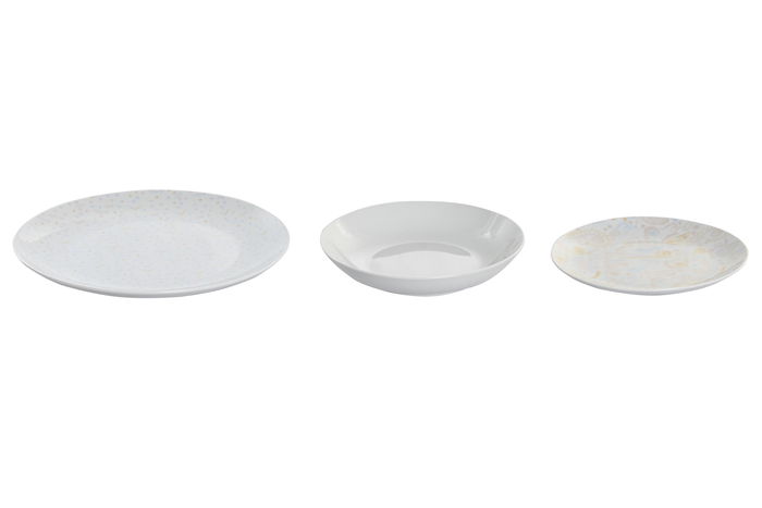 DKD Home Decor Vajilla Shabby Colección Bandana Pastel Porcelana Rosa Azul Blanco 27 x 3 x 27 cm Set de 18 Piezas