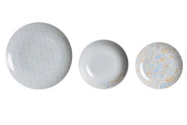 DKD Home Decor Vajilla Shabby Colección Bandana Pastel Porcelana Rosa Azul Blanco 27 x 3 x 27 cm Set de 18 Piezas