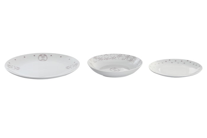 DKD Home Decor Vajilla Pixel love Scandi Rosa Blanco Porcelana Set de 18 Piezas 27 x 3 x 27 cm