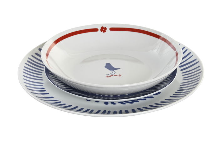 DKD Home Decor Vajilla Mediterraneo Azul Rojo Porcelana Set de 18 Piezas 27 x 27 x 3 cm