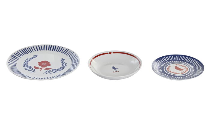 DKD Home Decor Vajilla Mediterraneo Azul Rojo Porcelana Set de 18 Piezas 27 x 27 x 3 cm