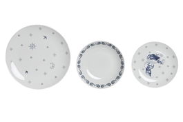 DKD Home Decor Vajilla Atlantico Porcelana Azul Blanco Set de 18 Piezas 27 x 27 x 3 cm