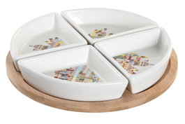 DKD Home Decor Blue red bird Aperitivo Mediterraneo Gres y Bambú Multicolor y Natural Set de 5 Piezas 21.5 x 21.5 x 1 cm