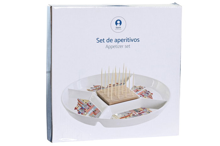 DKD Home Decor Bandeja de Aperitivo Gres y Bambú Blue Red Bird Multicolor DKD Home Decor Bandeja de Aperitivo Gres y Bambú Blue Red Bird Multicolor