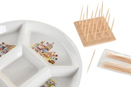 DKD Home Decor Blue red bird Aperitivo Mediterraneo Gres y Bambú Multicolor Natural 23.5x23.5x7 cm