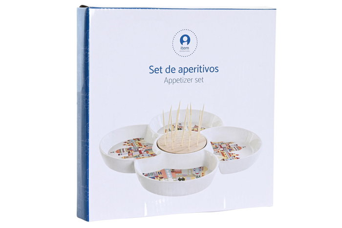 DKD Home Decor Bandeja de Aperitivo Gres y Bambú Blue Red Bird 22x22x7 cm DKD Home Decor Bandeja de Aperitivo Gres y Bambú Blue Red Bird 22x22x7 cm