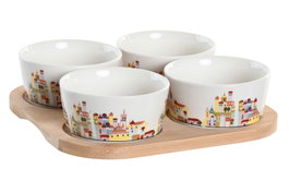 DKD Home Decor Aperitivo Mediterraneo Set de 5 Piezas Multicolor Natural Gres Bambú 19.7 x 19.7 x 1 cm