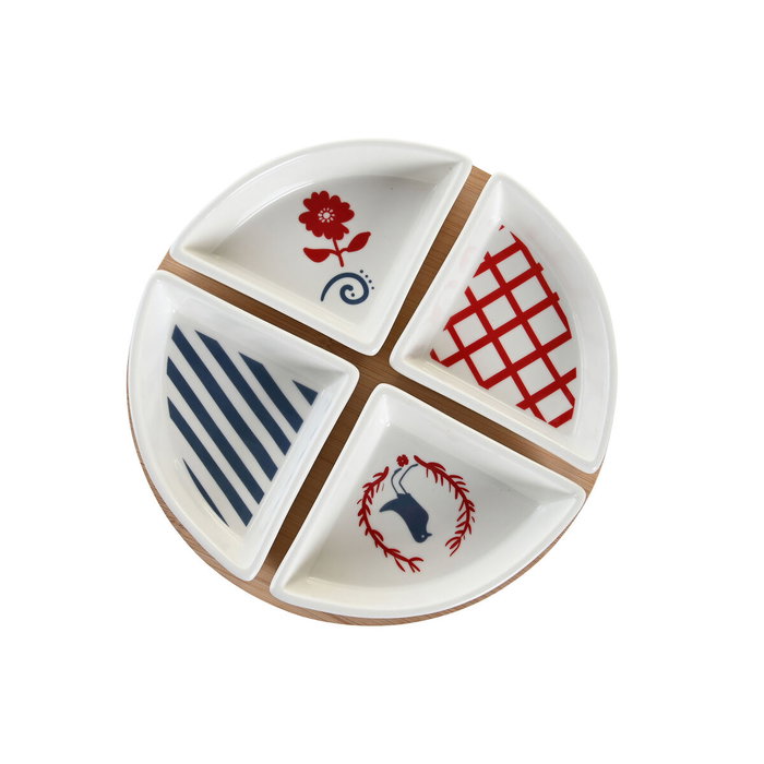 DKD Home Decor Set de Aperitivo Casitas en Gres y Bambú, 5 Piezas, Azul, Rojo y Blanco DKD Home Decor Set de Aperitivo Casitas en Gres y Bambú, 5 Piezas, Azul, Rojo y Blanco