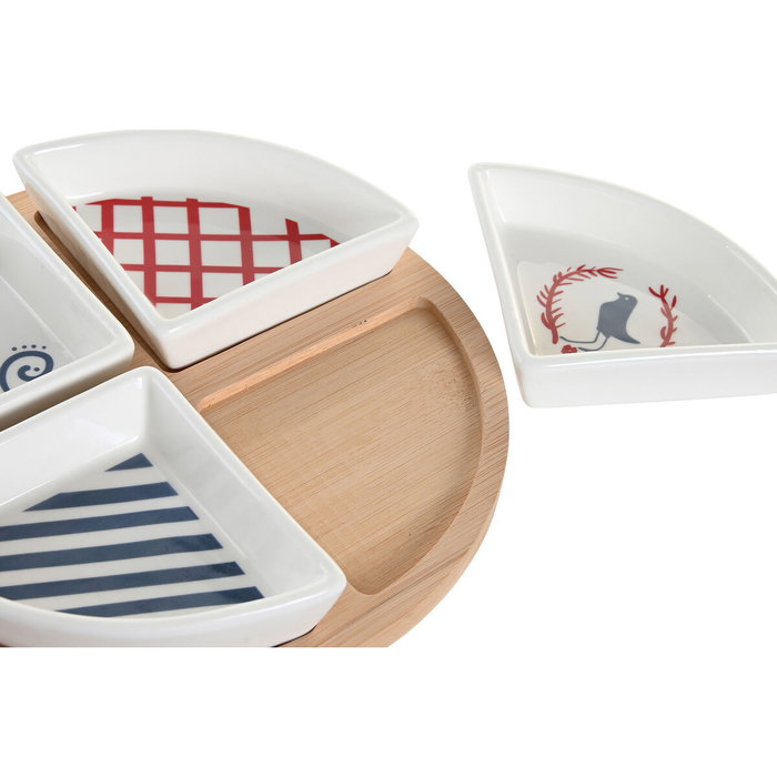 DKD Home Decor Set de Aperitivo Casitas en Gres y Bambú, 5 Piezas, Azul, Rojo y Blanco DKD Home Decor Set de Aperitivo Casitas en Gres y Bambú, 5 Piezas, Azul, Rojo y Blanco