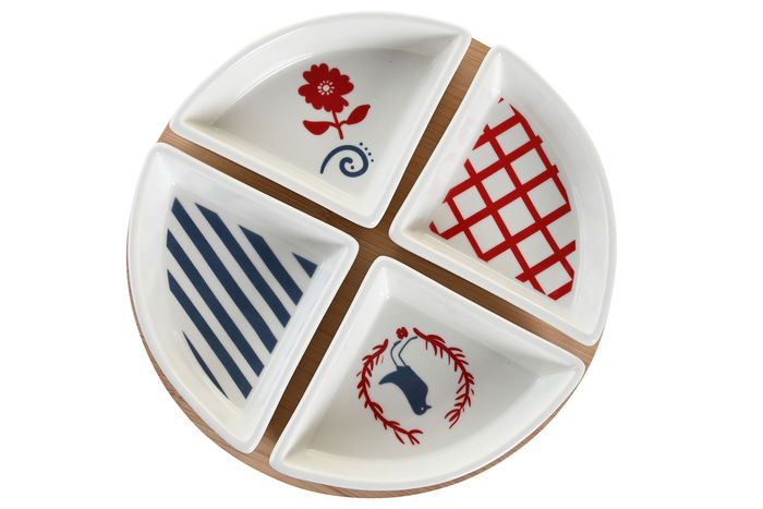 DKD Home Decor Aperitivo Mediterraneo Azul Rojo 21.5 x 1 x 21.5 cm Set de 5 Piezas Gres Bambú