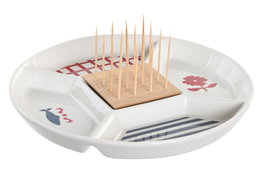 DKD Home Decor Casitas Aperitivo Mediterraneo Gres y Bambu Azul Rojo Blanco 23.5 x 7 x 23.5 cm