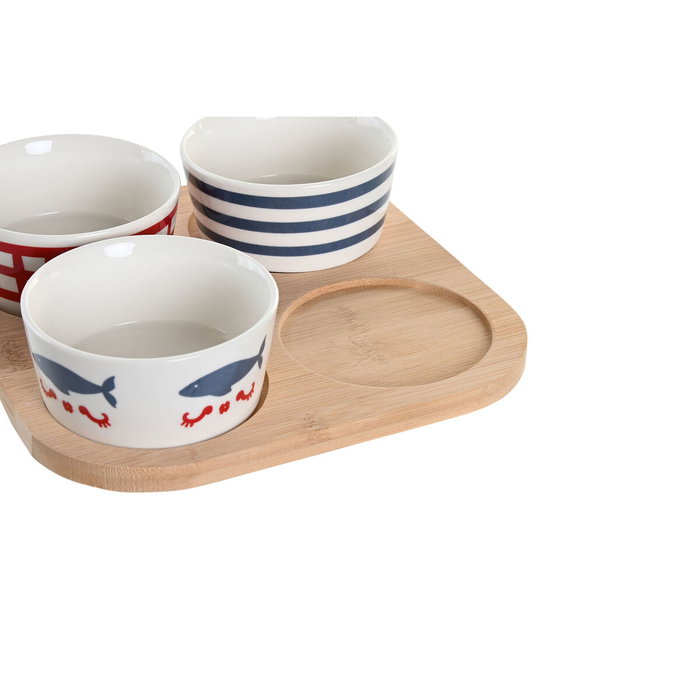 DKD Home Decor Set de Aperitivo Casitas de 5 Piezas en Gres y Bambú Azul, Rojo, Blanco y Natural DKD Home Decor Set de Aperitivo Casitas de 5 Piezas en Gres y Bambú Azul, Rojo, Blanco y Natural