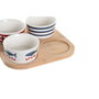 DKD Home Decor Set de Aperitivo Casitas de 5 Piezas en Gres y Bambú Azul, Rojo, Blanco y Natural