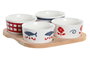 DKD Home Decor Set de Aperitivo Casitas de 5 Piezas en Gres y Bambú Azul, Rojo, Blanco y Natural