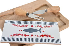 DKD Home Decor Tabla Aperitivo Mediterraneo Azul Rojo Bambu Gres Set 4 Piezas 20 x 1.2 x 24.5 cm