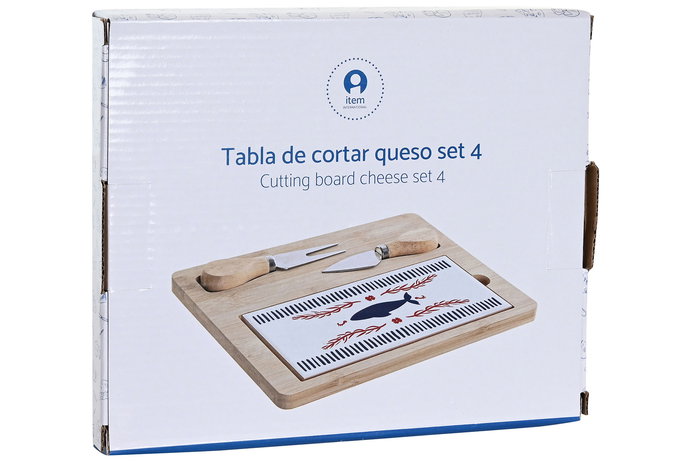 DKD Home Decor Tabla Aperitivo Mediterraneo Azul Rojo Bambu Gres Set 4 Piezas 20 x 1.2 x 24.5 cm