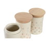 DKD Home Decor Bote de Gres y Bambú Beige con Topitos (Pack de 3)