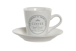 DKD Home Decor Tazas de café 11 x 2 x 11 cm Set de 6 Blanco Gres y Metal 90ml