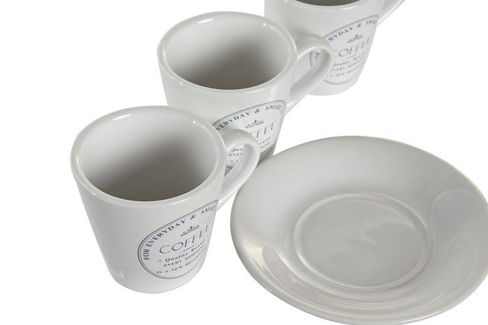 DKD Home Decor Tazas de café 11 x 2 x 11 cm Set de 6 Blanco Gres y Metal 90ml