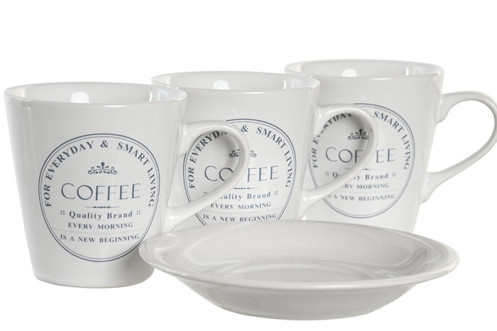 DKD Home Decor Set de 6 Tazas de Café Blanco Gres Metal 12 x 2 x 12 cm