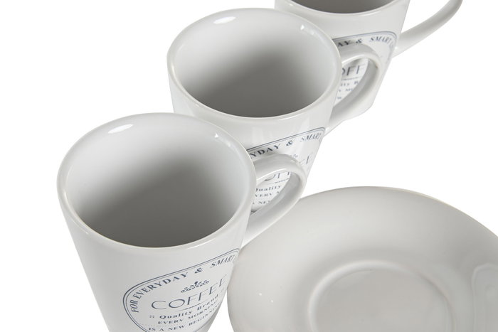 DKD Home Decor Set de 6 Tazas de Café Blanco Gres Metal 12 x 2 x 12 cm