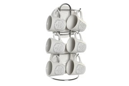 DKD Home Decor Set de 6 Tazas de Café Blanco Gres Metal 12 x 2 x 12 cm