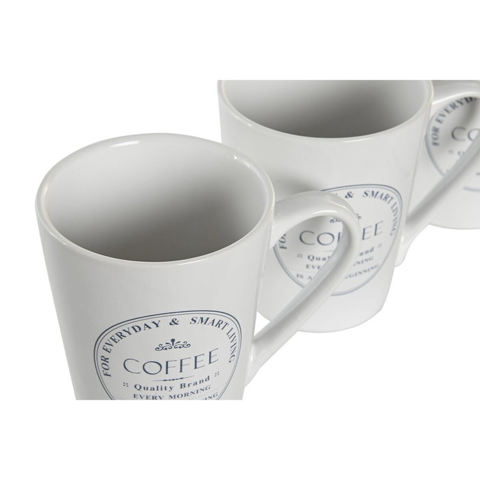 DKD Home Decor Set de 4 Tazas de Gres y Metal Blanco DKD Home Decor Set de 4 Tazas de Gres y Metal Blanco