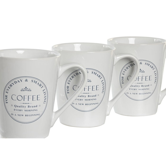 DKD Home Decor Set de 4 Tazas de Gres y Metal Blanco DKD Home Decor Set de 4 Tazas de Gres y Metal Blanco