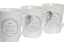 DKD Home Decor Set de 4 Tazas Blanco Gres y Metal 14 x 31 x 14 cm 300ml