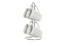 DKD Home Decor Set de 4 Tazas de Gres y Metal Blanco
