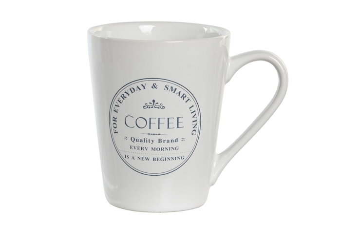DKD Home Decor Set de 4 Tazas de Gres y Metal Blanco