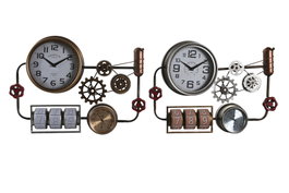 DKD Home Decor Reloj de Pared de Hierro y Cristal, Pack de 2 unidades surtidas (Dorado y Plateado)