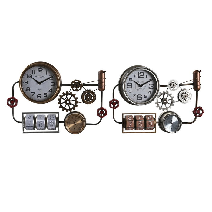DKD Home Decor Reloj de Pared de Hierro y Cristal, Pack de 2 unidades surtidas (Dorado y Plateado)