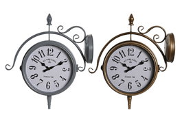 DKD Home Decor Reloj de Pared de Hierro y Cristal Estación Surtido de 2 Unidades