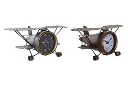 DKD Home Decor Reloj de Sobremesa Avión, Set de 2 unidades, Dorado y Plateado
