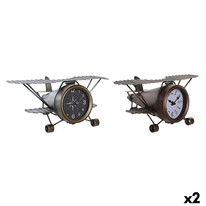 DKD Home Decor Reloj de Sobremesa Avión, Set de 2 unidades, Dorado y Plateado
