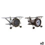 DKD Home Decor Reloj de Sobremesa Avión, Set de 2 unidades, Dorado y Plateado
