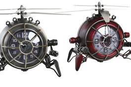 DKD Home Decor Reloj Sobremesa Loft Rojo Plateado Hierro Cristal 33.5 x 22 x 23 cm (2 Unidades)