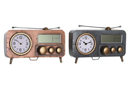 DKD Home Decor Reloj de Sobremesa de Hierro Surtido de 2 Unidades, Cobrizo y Gris
