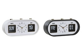DKD Home Decor Reloj Despertador PVC Surtido de 2 Unidades en Blanco y Negro