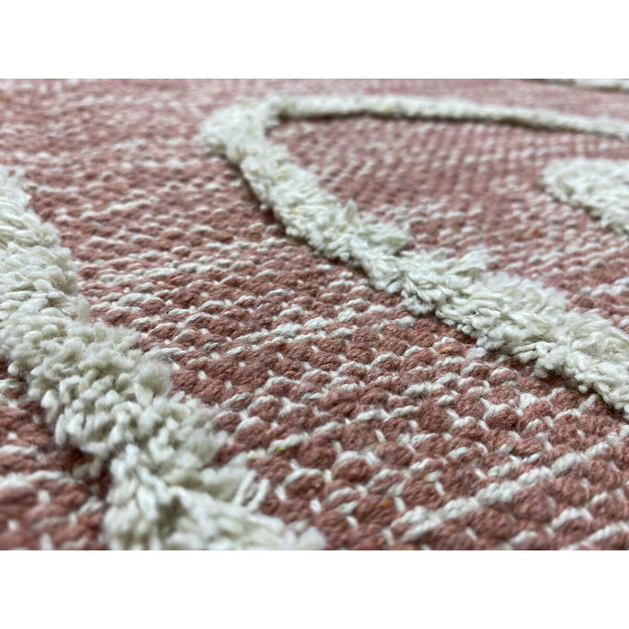 DKD Home Decor Alfombra de Algodón 160x230x1 con Flecos y Bordado Rosa y Blanco