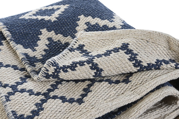 DKD Home Decor Alfombra Árabe Azul Blanco Poliéster Algodón 180 x 120 cm